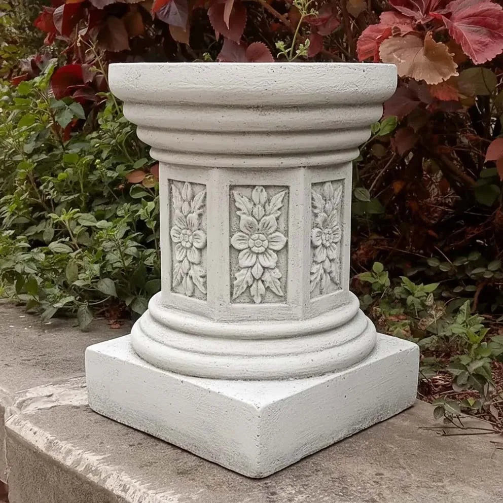 Floral-Carved Classical Resin Pedestal - White Architectural Design Elegant Outdoor Base for Garden Statues & Plant Displays