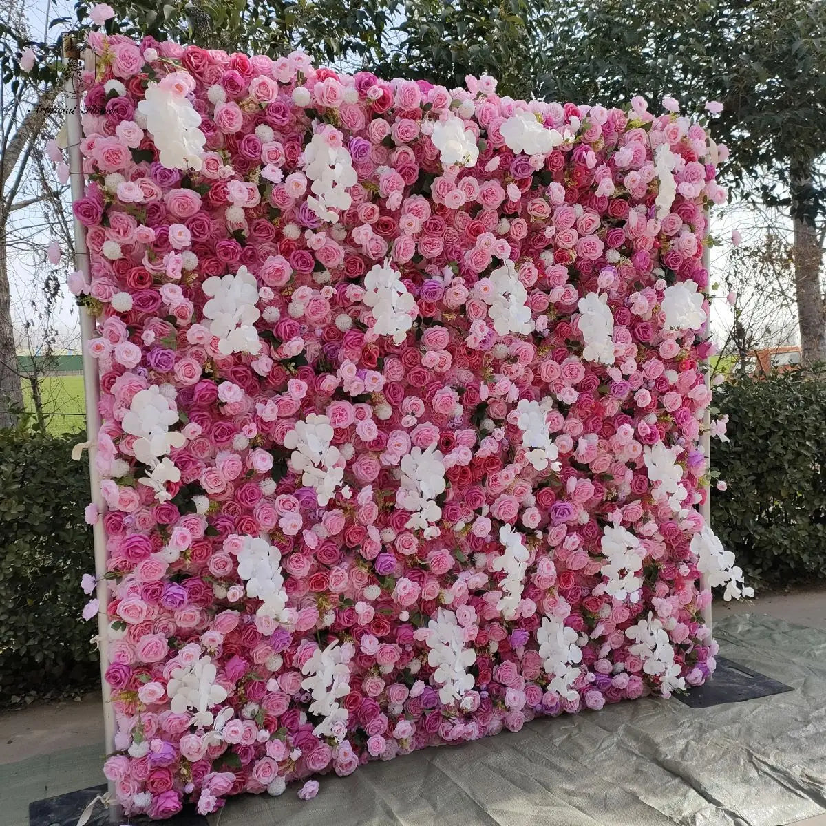 Floral Backdrop Silk Artificial Decorative Flower Wall Pink Rose Flower Wall for Wedding Stage Decoration Artificial Flower Wall