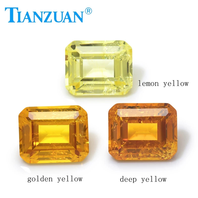 Chamfered Rectangle Emerald Cut Yellow Lab Grown Sapphire with Visible Inclusions for DIY Jewelry Accessories Jewelry Making