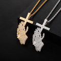 Gold Plated Brass Hip Hop CZ Crucifix Charm Necklace Praying Hand Cross Pendants Men Women Rapper Christian Father's Day Gift