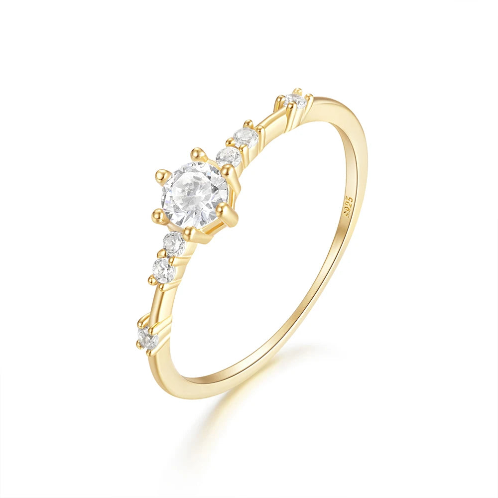 CANNER Simple Fine Jewelry 925 Silver 18K Gold Plated 5MM 3MM 5A White Cubic Zirconia Fingers Ring for Women Wedding