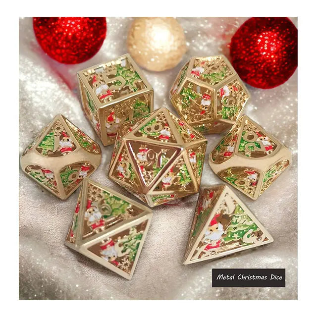 LM Custom Logo Santa Claus DND Dice Set for Dungeons & Dragons Christmas Special Metal Hollow Out Gift for Indoor Games