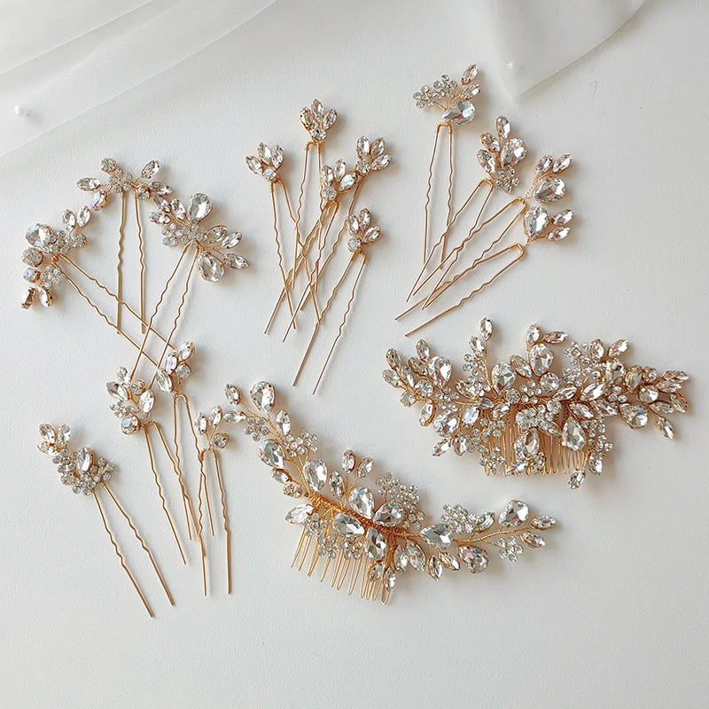 Sparkling Handmade Rhinestone Bridal Hair Accessories Crystal Wedding Jewelry Tiara Bridal Hair Comb Pins Headband for Party