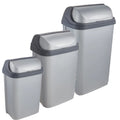 Pack of 3 Rasmus 10/25/50 liter sliding lid bins in silver