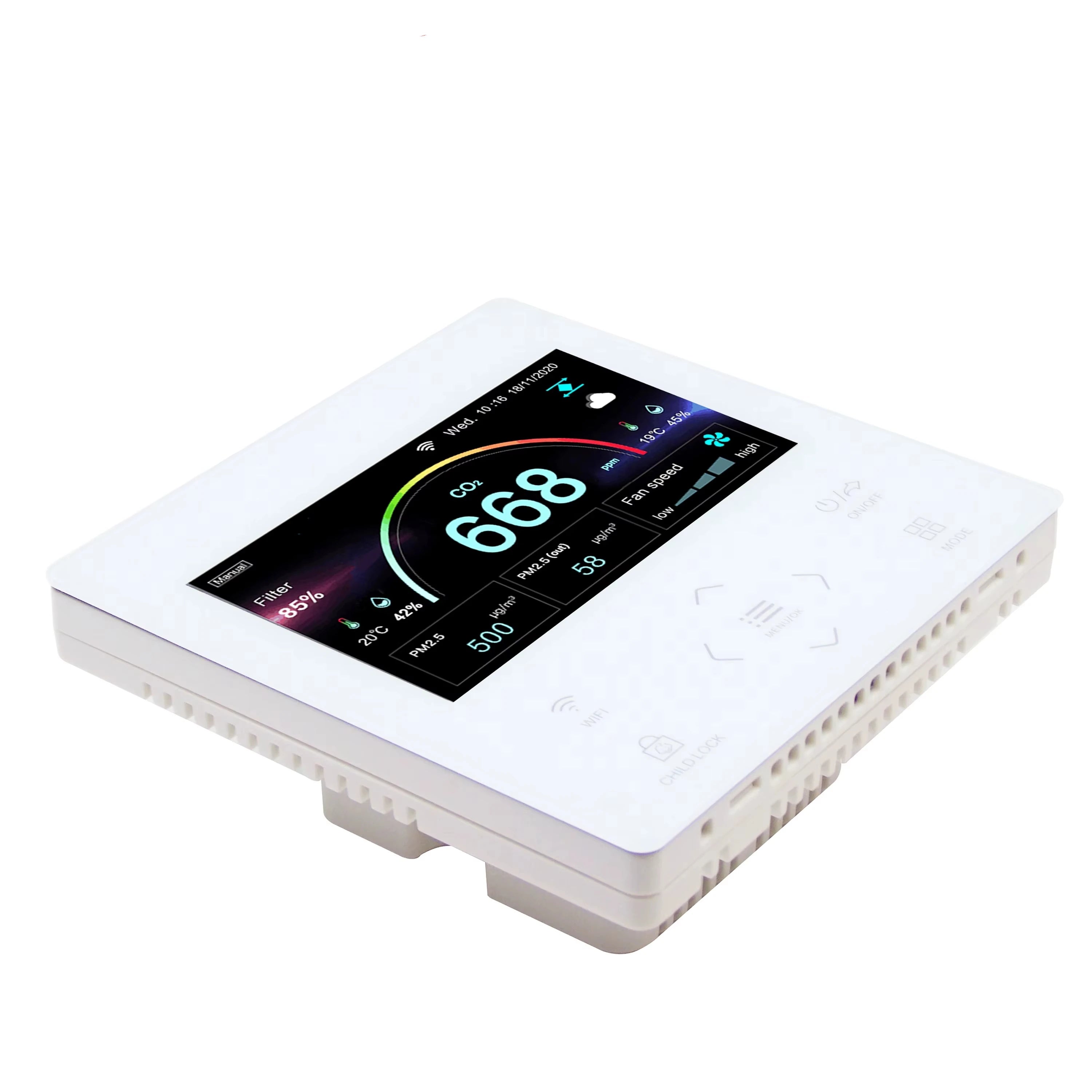 Modern Square Wall Mounted Air Conditioning Fan Controller Colorful LCD Screen ABS Material Neutral Voltage HVAC Systems Part