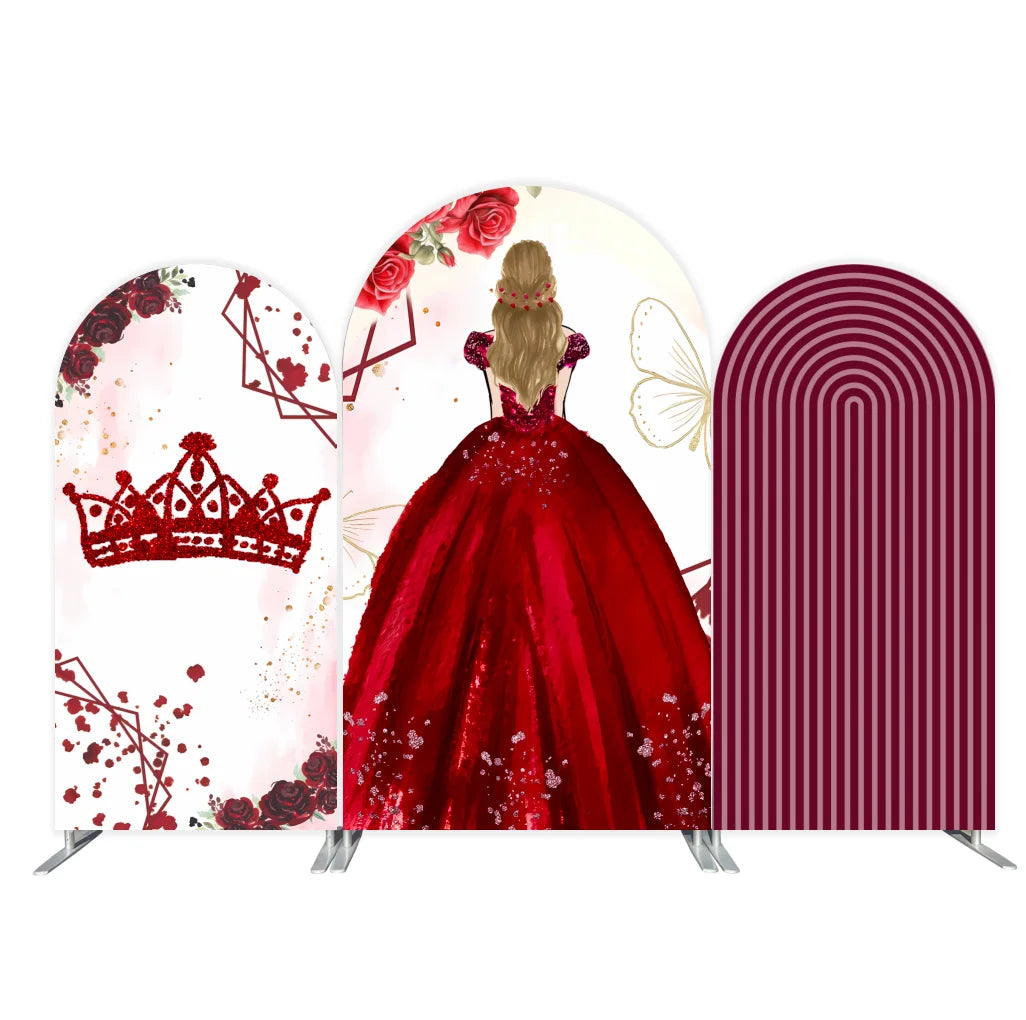 Customized Red Princess Sweet 16 Arch Backdrop Cover - Spandex Chiara Arch Display for Girls Birthday Party Decor