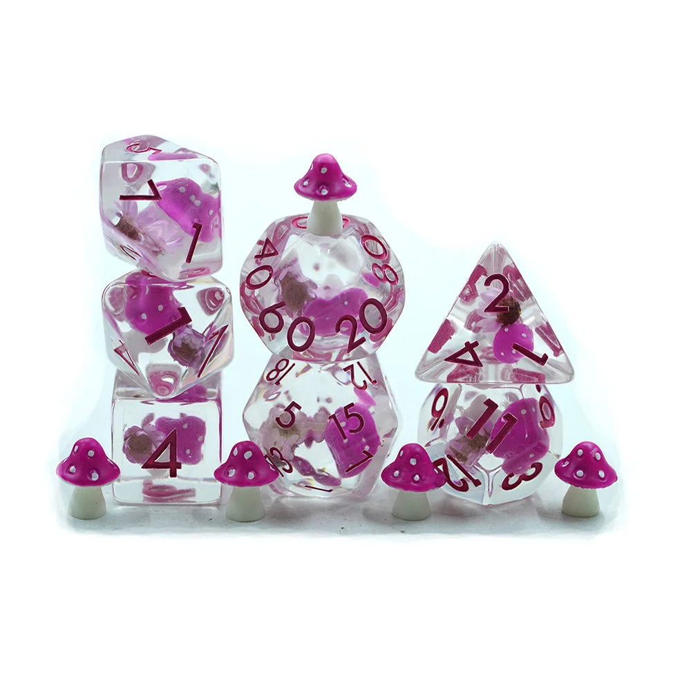 Custom Polyhedral Resin Mushroom DND Dice Set Colorful Diverse Inclusive RPG Gaming Accessories