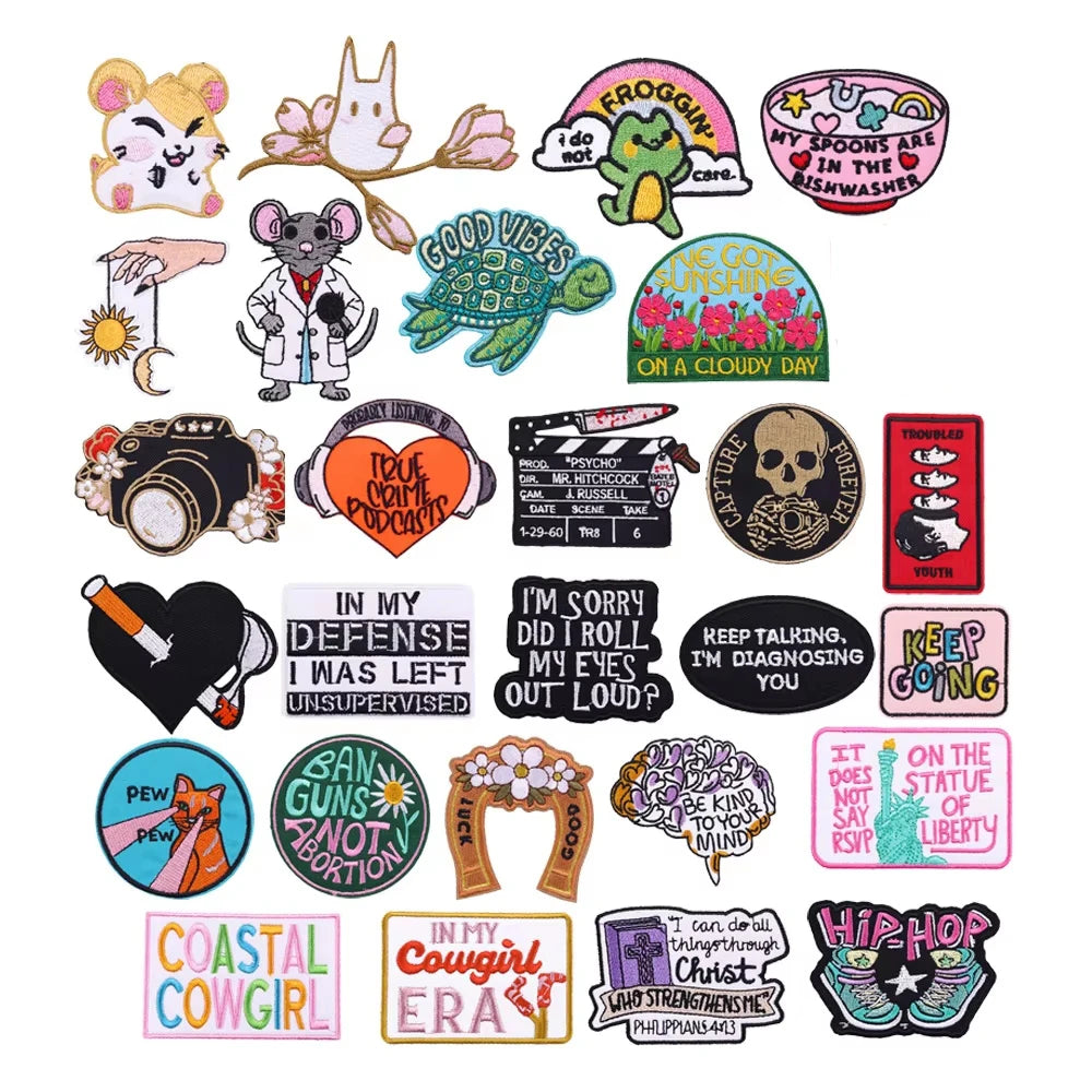 Wholesale Cartoon Cute Animal Letter Cowgirl Embroidery Patch Custom Design logo Iron on Hat Embroidered Patch for Clothing