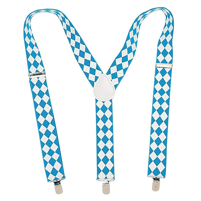 Haiwin Party Novelty Printing Bavarian Blue White German Oktoberfest Suspenders for Adult