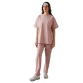 Pink Basic Oversized Tee and Elastic Waist Pants Two Piece Women's Matching Set Solid Color Minimal Fashion Everyday Wear Suit