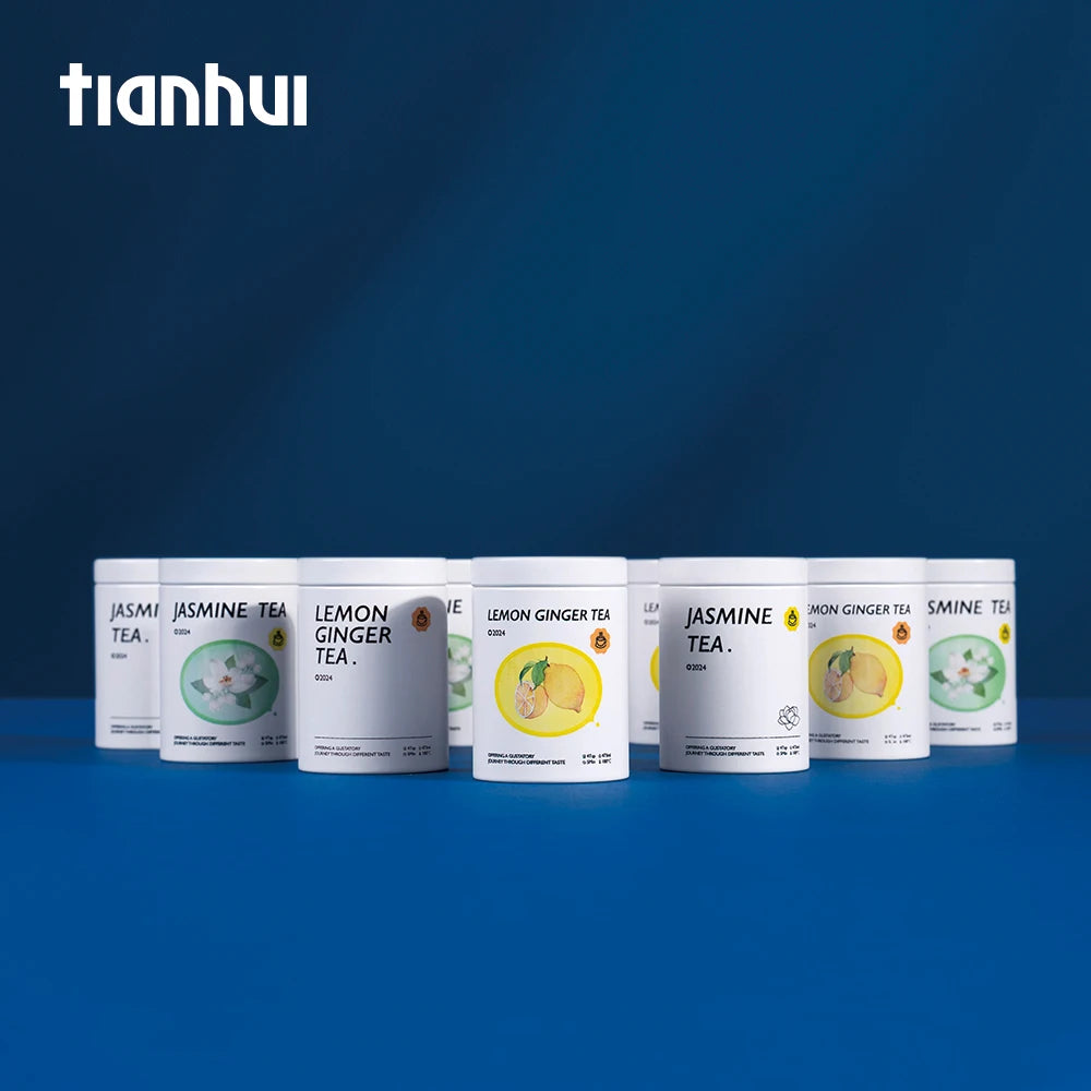 Tianhui Tinplate Cans Mini Round Metal Tins for Tea Herbal Tea Set Lemon Ginger Tea Storage