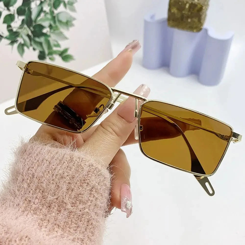 Custom Logo 2025 Vintage Men Women Alloy Rectangle Sun Glasses UV400 Metal Small Frame Square Sunglasses