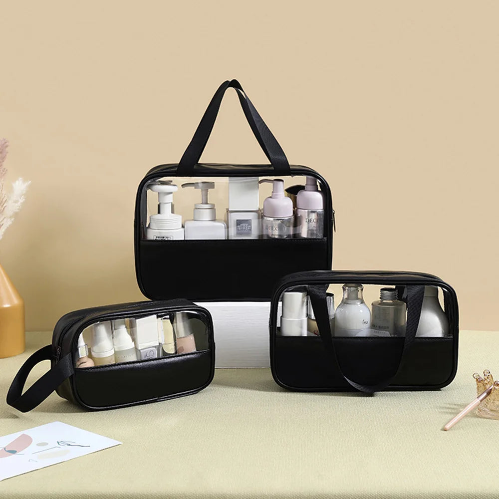 Factory Wholesale 3 Pack Half Clear Reusable Large Waterproof for Quart Size Travel Makeup Cosmetic Bag for Women Men