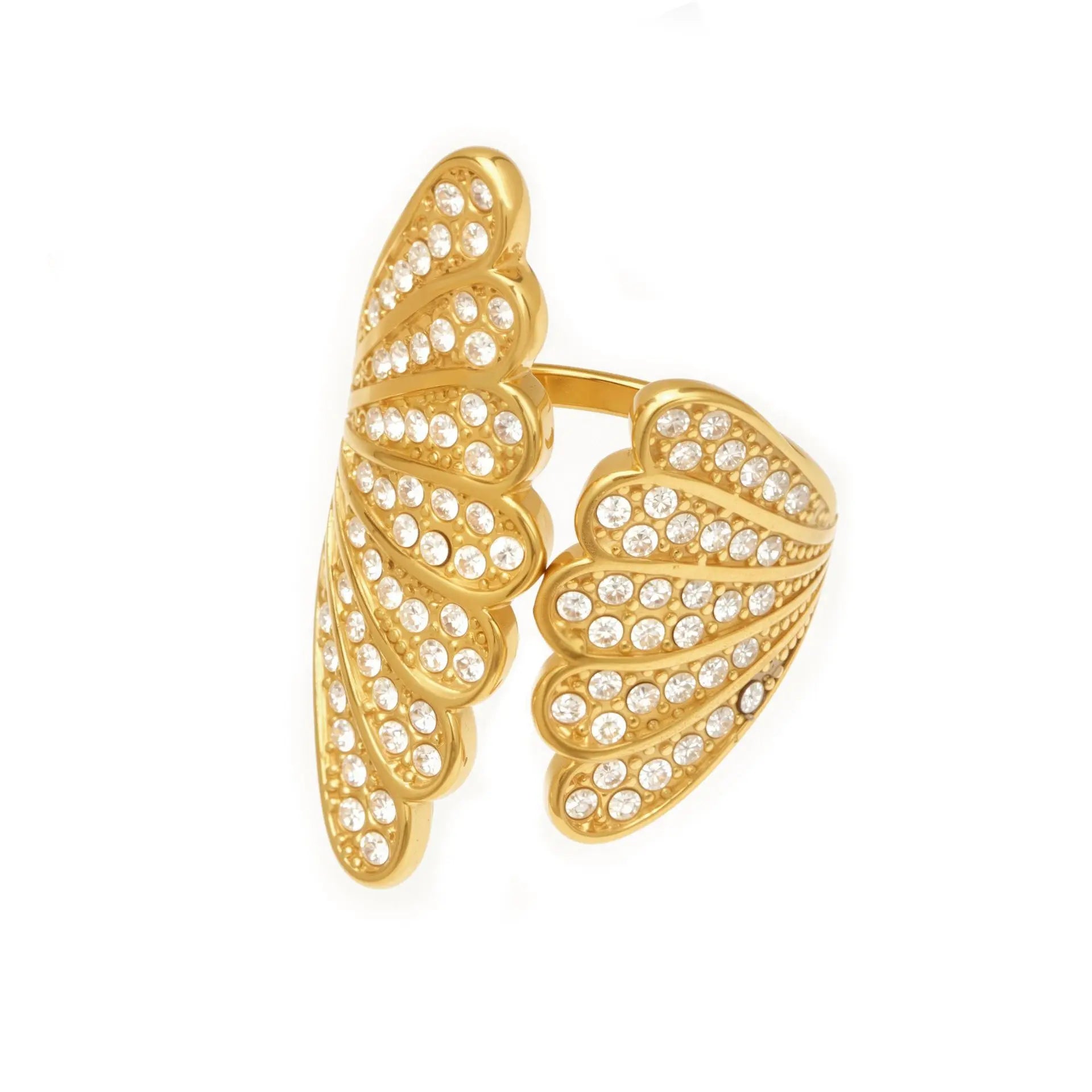 Light Luxury Fashion 18K Gold Plated Stainless Steel Shell Open Adjustable Ring Full of Diamonds