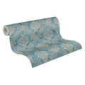 Damask Wallpaper Rolls Blue Silver Non-Woven Vinyl Modern Vintage Abrasion-Resistant Light Resistant Hotel Home Kitchen Bathroom