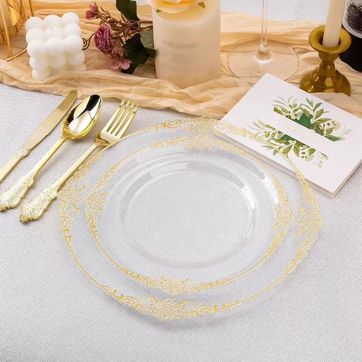 Wholesale Arabic Dinnerware Round Gold Dinner Plate Gold Rim Plastic Charger Plates for Wedding
