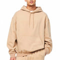Unisex Winter 300Grams 100% Cotton Custom Drawstring Hooded Sweatshirt Khaki Loose Oversize Minimalist Versatile Style Digital
