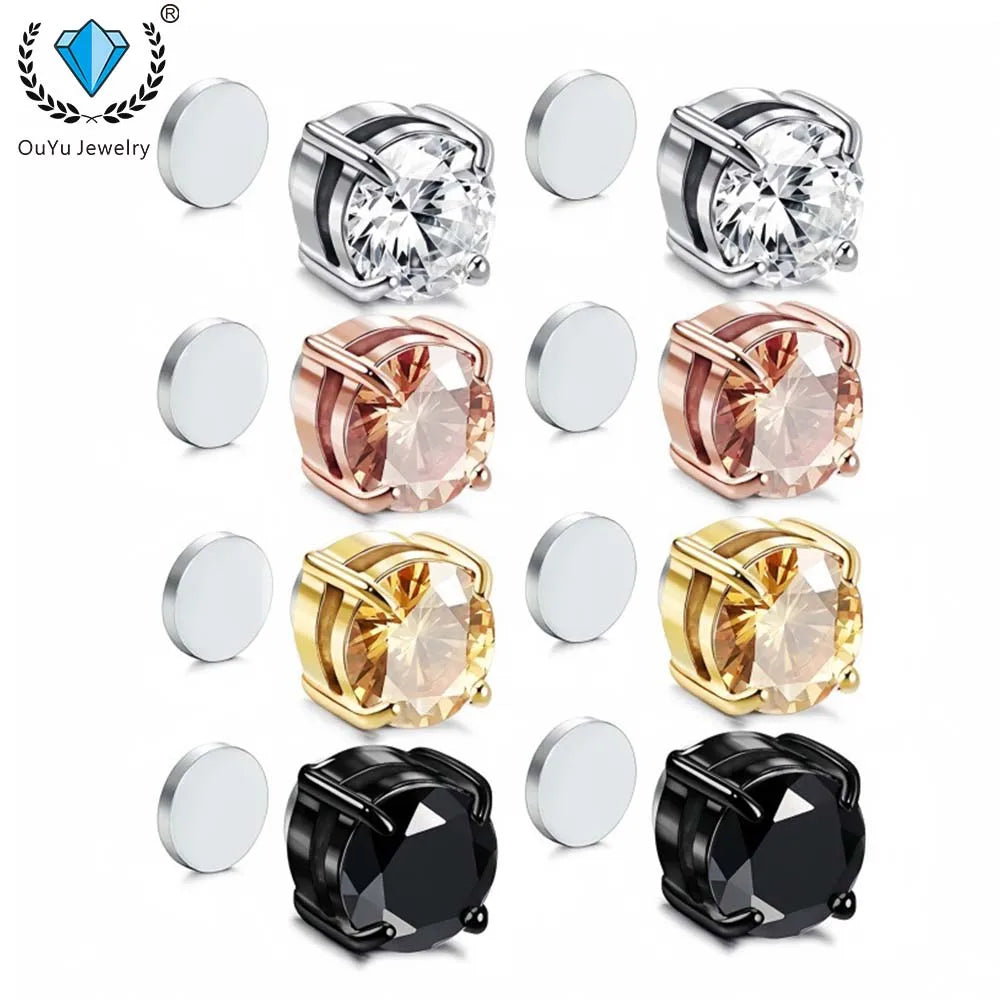 Fashion Magnetic Ear Stud Zircon Clip No Hole Non-Piercing Magnet Earrings Gift Jewelry for Men Women
