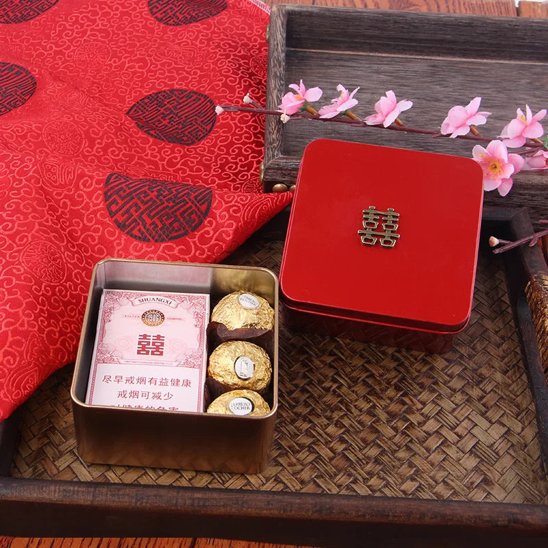 JUXINDA New Chinese-style Wedding Candy Tin Boxes Chinese-style Candy Gift Boxes Wedding Empty Boxes