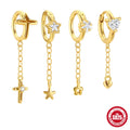 Boasta S925 Silver Heart Star Cross Chain Tassel Hoop Earrings Dangle Fashion Jewelry 18K Gold Plated for Women Girls
