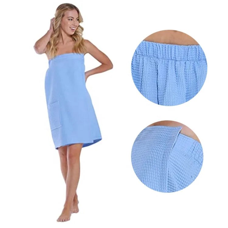 Custom Adjustable Closure Women's Waffle Wrap Spa Bath Lightweight Body Wrap Towel For Bath Spa