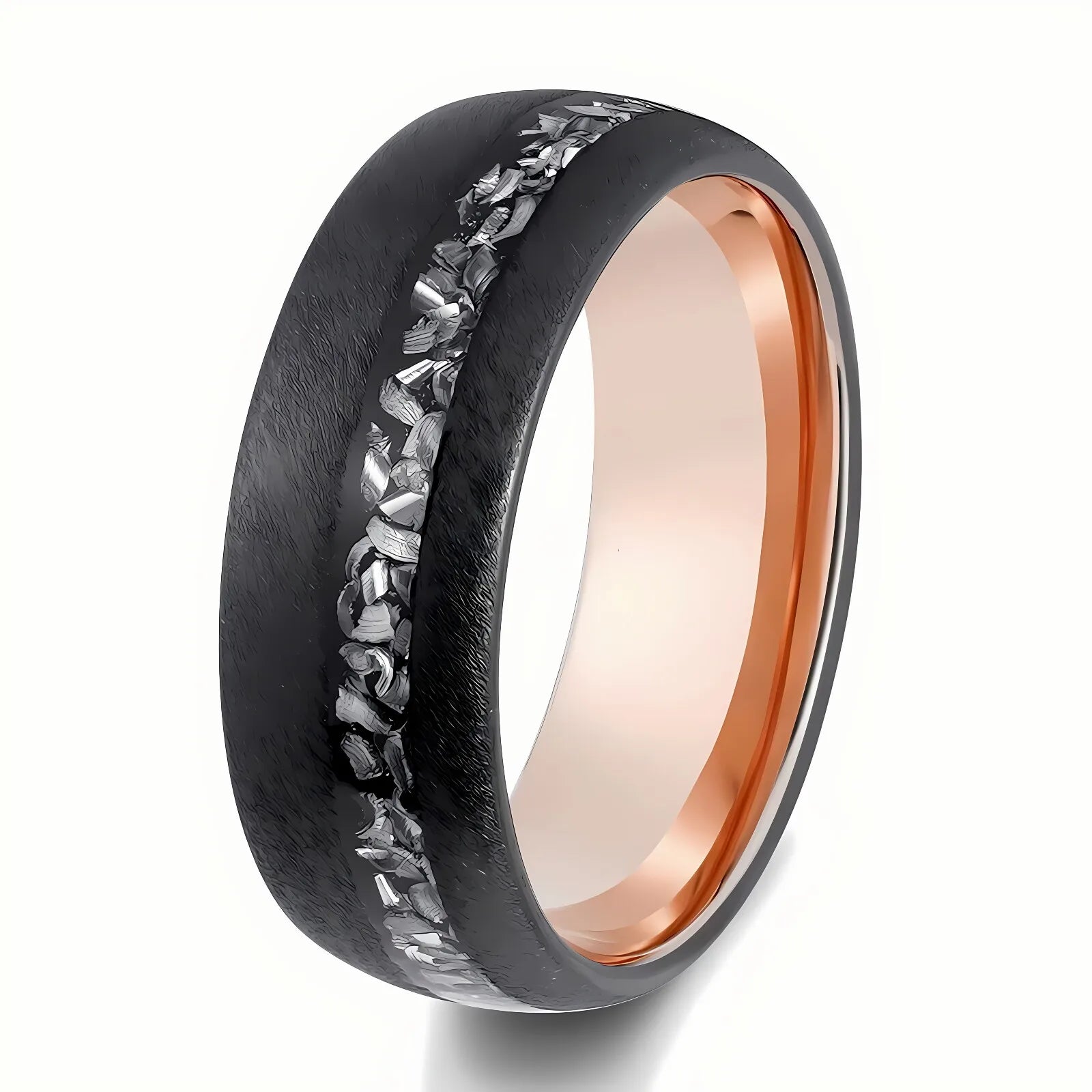 Poya Unisex 8mm Sandblasted Rose Gold Black Tungsten Crushed Meteorite Trendy Wedding Bands Jewelry Customizable