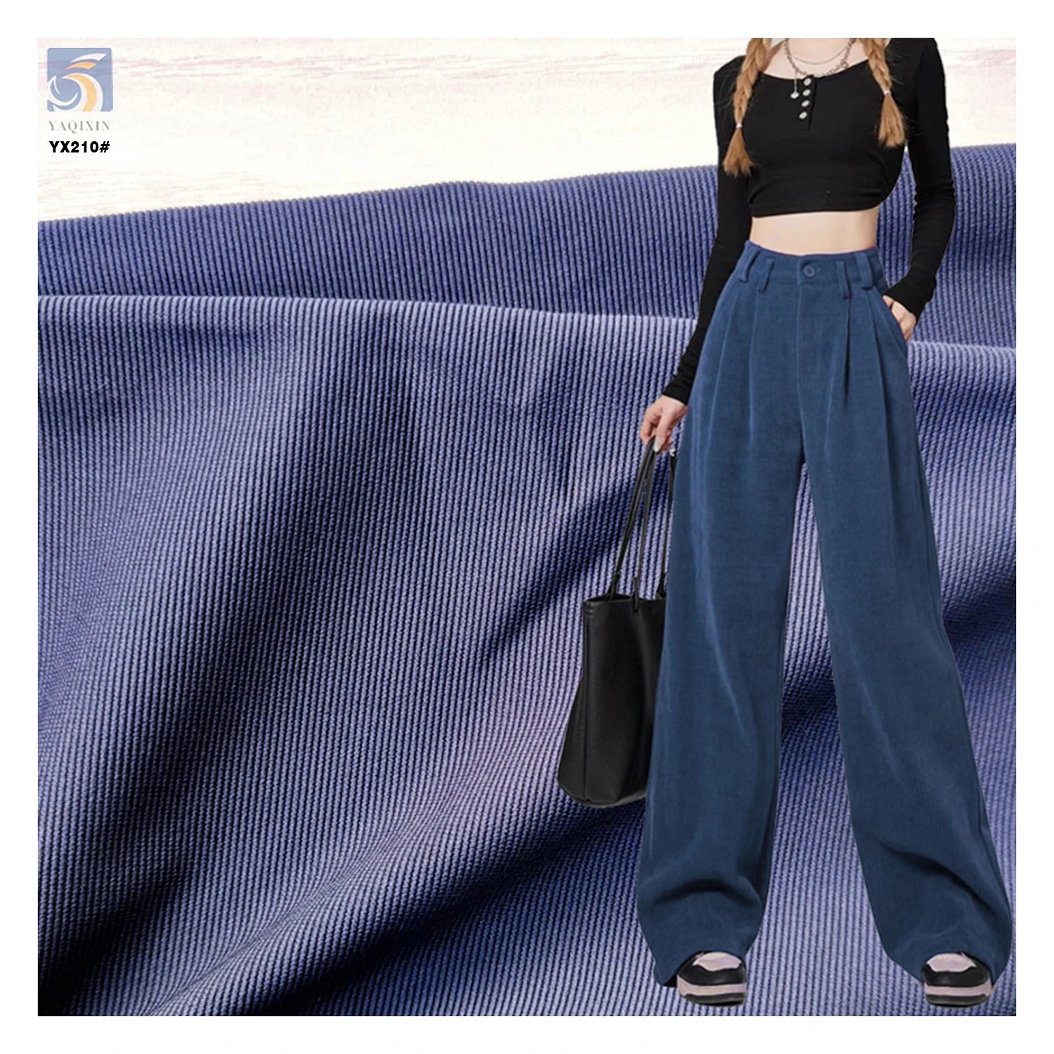YX210 Plain Dyed 280gsm Horizontal Pinstripe 98 Cotton 2 Spandex 21 Wale Stretch Corduroy Fabric for Women Trousers