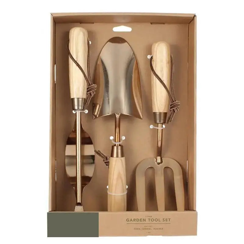 PIONEERA Industrial 3-Piece Durable Garden Tool Set Wooden Handles Stainless Steel Hand Shovel Fork Weeder Planting OEM Simple