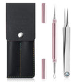 Professional Double-Ended Titanium Alloy Steel Tweezers Kit Blackhead Pimple Acne Remover Facial Milia Removal Tool Extractor
