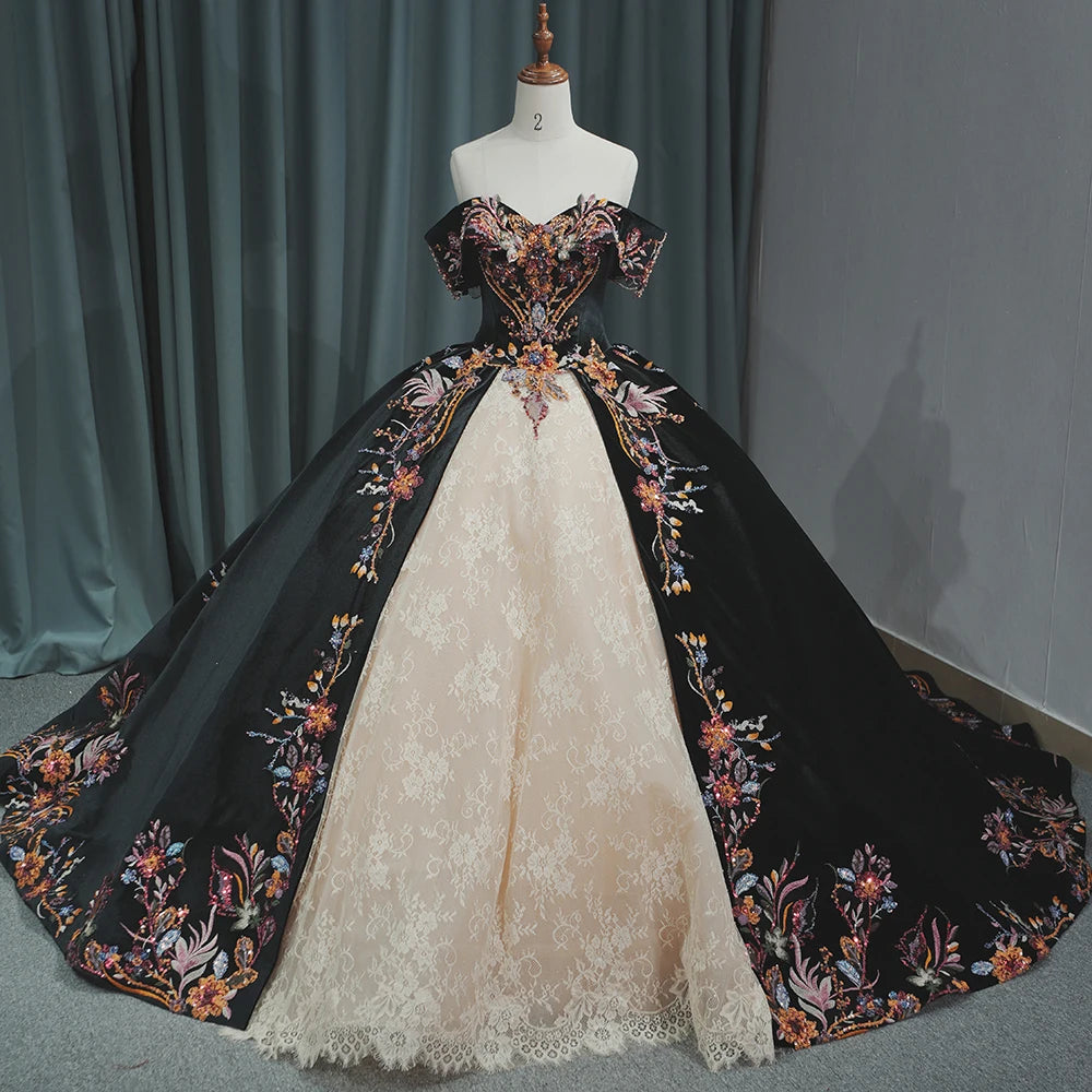 Jancember 6693 Chic Contrast Color Off Shoulder Ball Gown Quinceanera Dresses