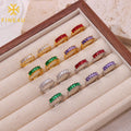 Colorful Shining Zircon Baguette Hoop Earring Gold Plated Stainless Steel Earring Women MegaBDM