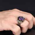 Azuris Custom Logo 925 Sterling Silver Ottoman Style Men's Ring with Naturel Black Stone Handmade in Turkey VALKH1521