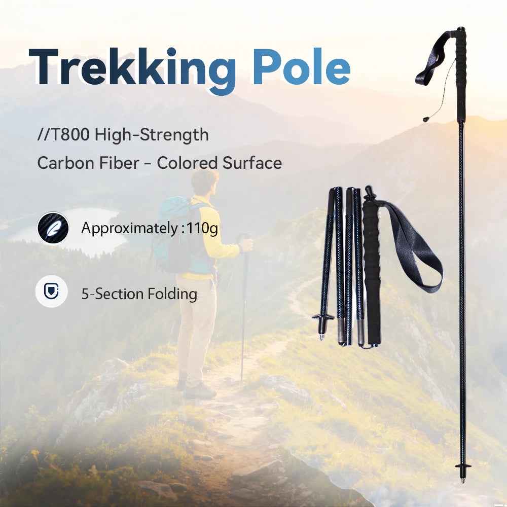 OKHEALING Mountain-Climbing Trekking Pole Double Cork Handle EVA Folding Carbon Fiber Walkers' Accessory MegaBDM