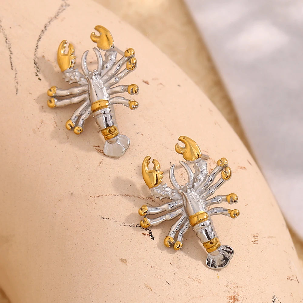 Dreamshow Mix Color Lobster Fashion Stud Earrings 18k Gold Plated Anti Tarnish Jewelry Stainless Steel Earrings Wholesale Bulk