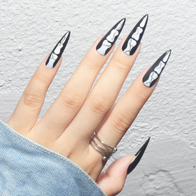 Wholesale Temooi 24Pcs ABS Bone Pattern Long Stiletto Finger Nails False Press-On Nail Tips Nail Glue Decoration Custom Logo