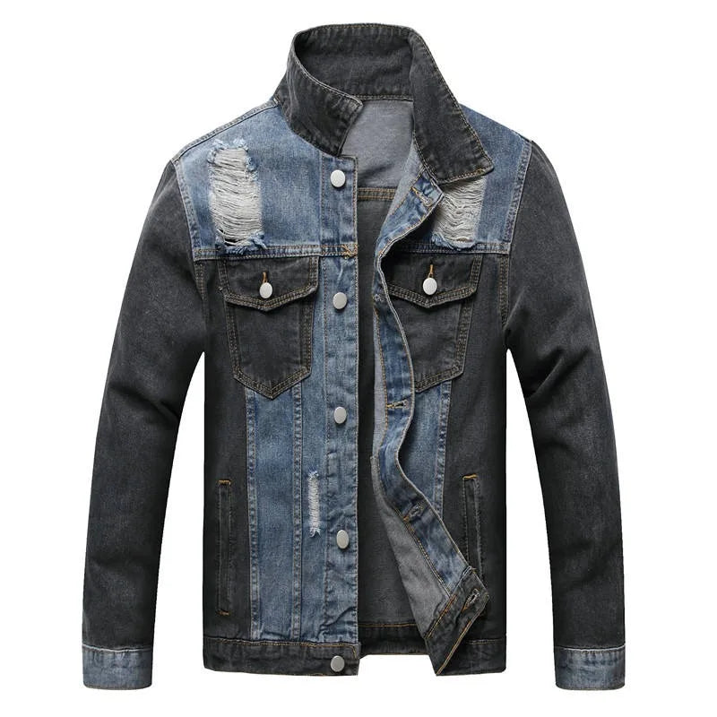 Warm Organic Cotton Denim Jacket for Men Custom Zipper Closure Down Material Comfortable Winter Outerwear