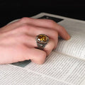 Turkish 925 Sterling Silver Men's Ottoman Style Natural Agate Stone Ring Azuris Model VALKH1274