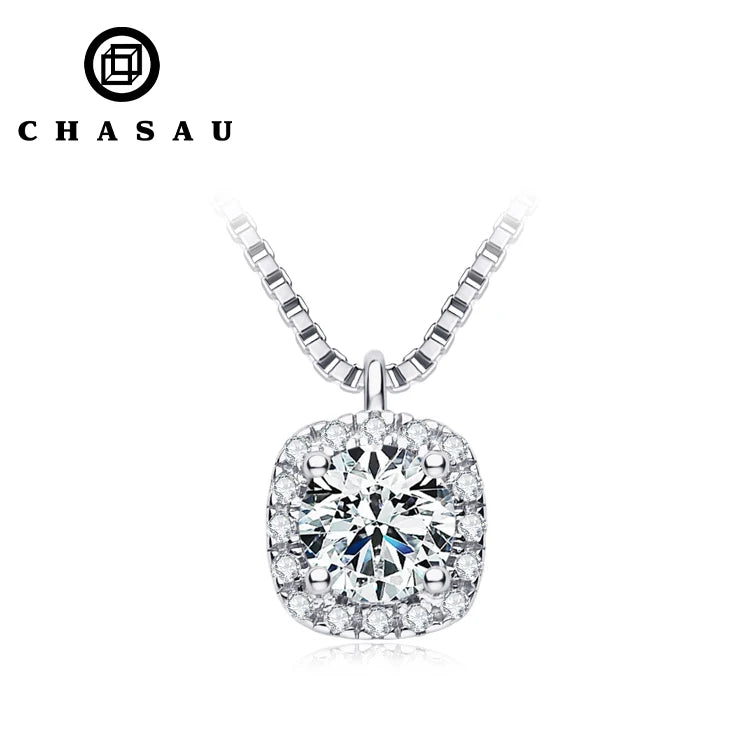 Choker Necklace 5MM 0.5Carat D Color Moissanite Diamond Square Pendant Real 925 Sterling Silver Necklace Gift for Women