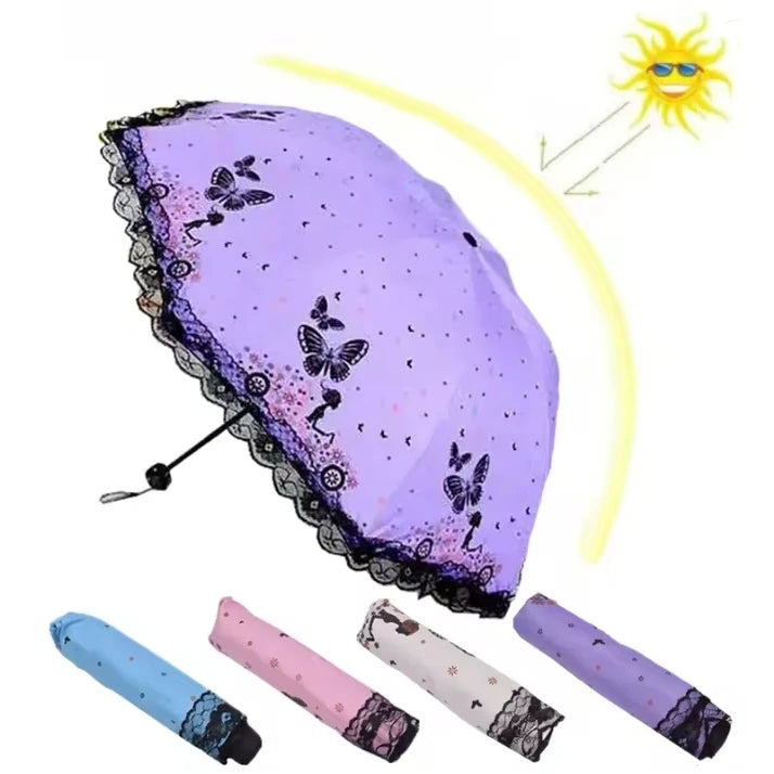 Personalized Portable Creative Butterfly Flying Women Three Fold Sun UV Protection and Rain Dual Use Travel Compact Umbrella MegaBDM