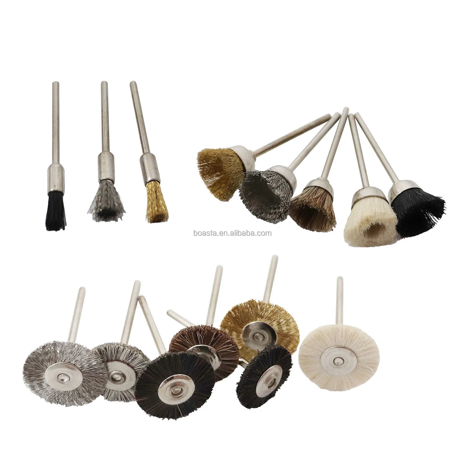 Boasta 10pcs Jewelry Polishing Brush Rotary Tool 2.35/3mm Shank Metal Wire Bristle Wheel Brushes for Clean Deburring Fine Finish