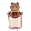 JUXINDA Bear Wall-Hang Bathroom Toothbrush Holder Cup Set with Mouthwash Organizer Kids Accessory Plastic