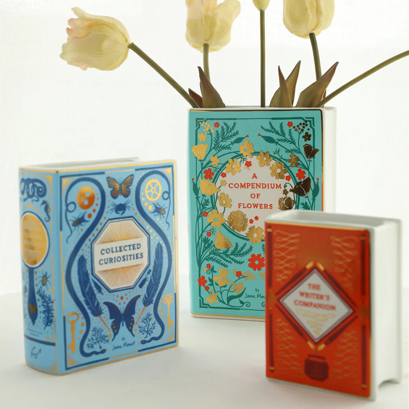 Creative Modern Design Ceramic Book Vase Handmade Eco-Friendly Glazed Flower Vase for Home Office & Library Decoration