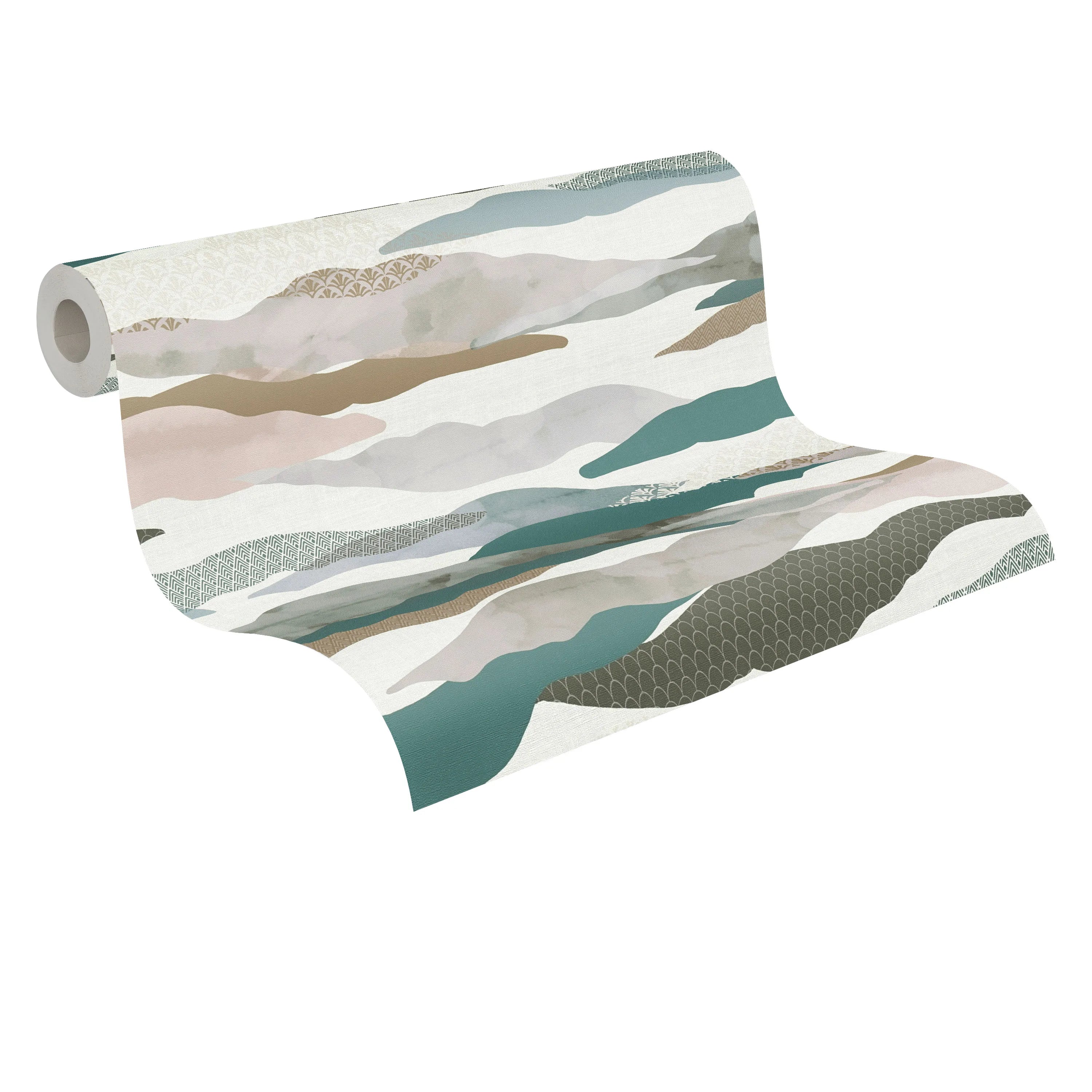 Made in Germany - Wallpaper rolls Graphic Blue Grey White Brown - Non Woven Vinyl - Wallpaper Waves for Walls - 1005 x 053 m
