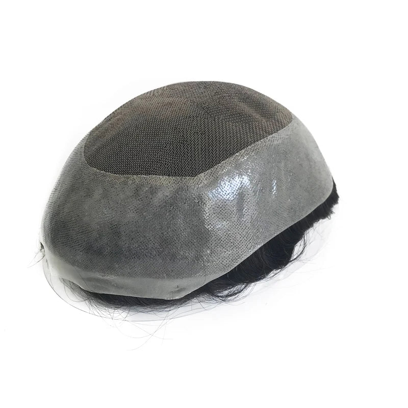 Ready Stock Wide PU Thin Skin Australia Base Swiss Lace Natural Indian Human Hair Men Toupee MegaBDM