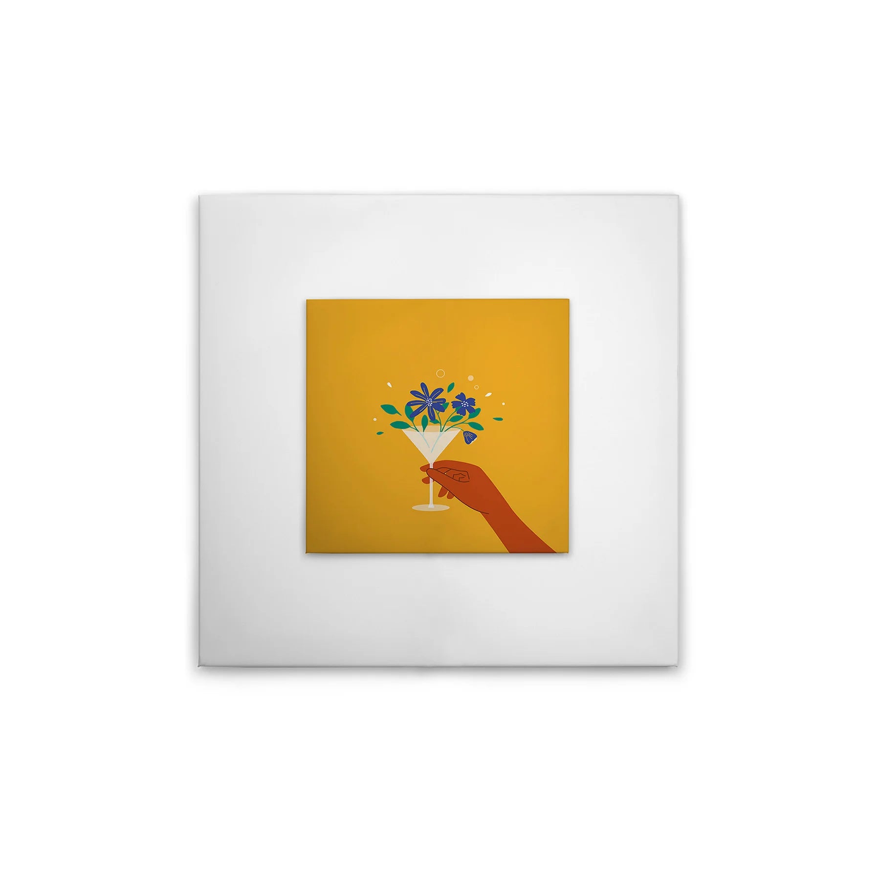 Made In Germany - Home Decor Canvas Picture Flower Glasses Shared Kitchen - Wall Mural In Yellow And White - Stretcher Frame Art