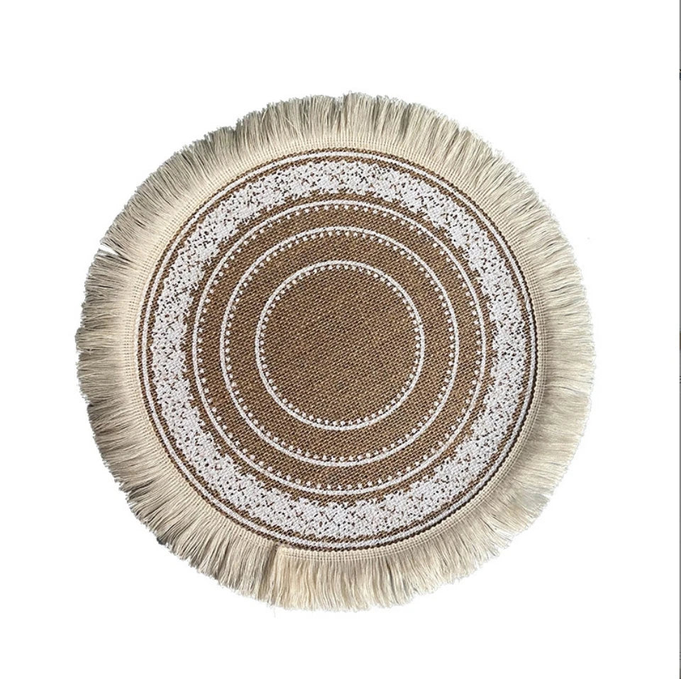 Ins Style Simple Placemat Home Round Woven Mat Restaurant Retro Jute Decoration Shooting Props coaster