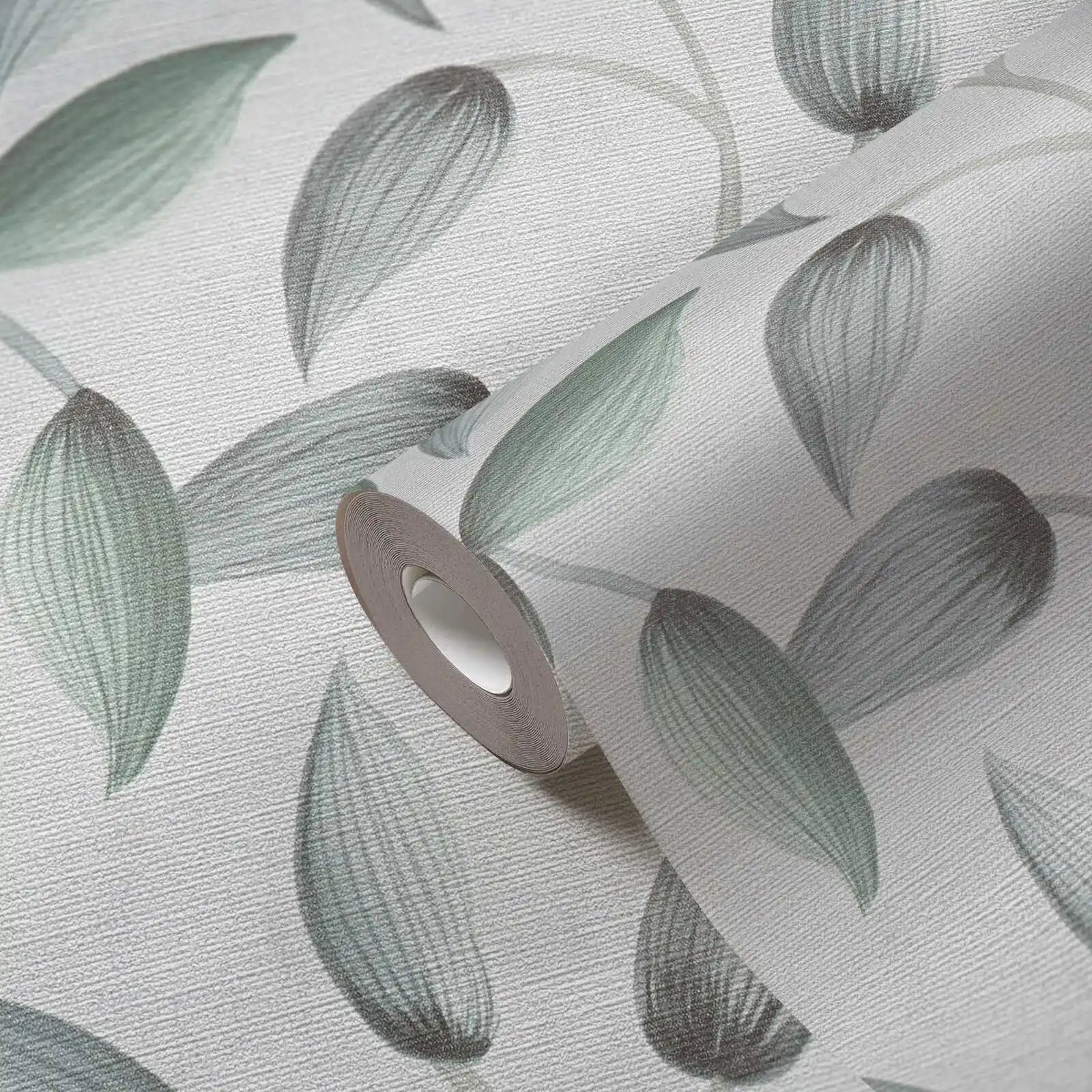 Made Germany Non Woven Vinyl Wallpaper Rolls Leaf Tendril Green White Grey 10.05x0.53m Abrasion-Resistant Living Room Kitchen