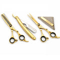 Premium Gold-Plated Hair Cutting and Styling Scissors Set with Thinning Shears Straight Razor & Case