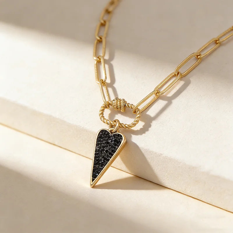 QIKU Romantic New Style Heart Shape Pendant Necklace Copper Zircon Gold Color Chain Jewelry Women Wedding Wholesale Customized
