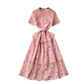 Vintage Casual Midi Dress for Women Empire Embroidery Hollow Out Ruffled Lace Vestidos